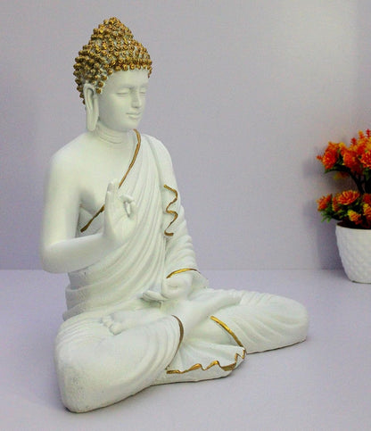 Rare  Bird Resin Meditating Buddha Showpiece | Home Decor | Idol Statue Figurine Murti | Tibetan Buddhist Statue - 14" Inches Height - Big Size (White)