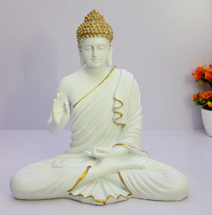 Rare  Bird Resin Meditating Buddha Showpiece | Home Decor | Idol Statue Figurine Murti | Tibetan Buddhist Statue - 14" Inches Height - Big Size (White)