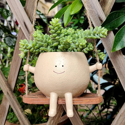 Hanging Smiley Planter Pot – Cute Swing Style Resin Pot for Succulents, Balcony & Indoor Outdoor Home Décor | No Plants or Floral Included (Swing Face Planter Pot)