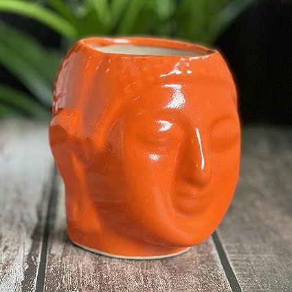 RARE BIRD BUDDHA CERAMIC FACE POT orange