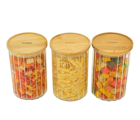 RARE BIRD Wooden Jar Set with Lids – Set of 3 (900 ml Each)