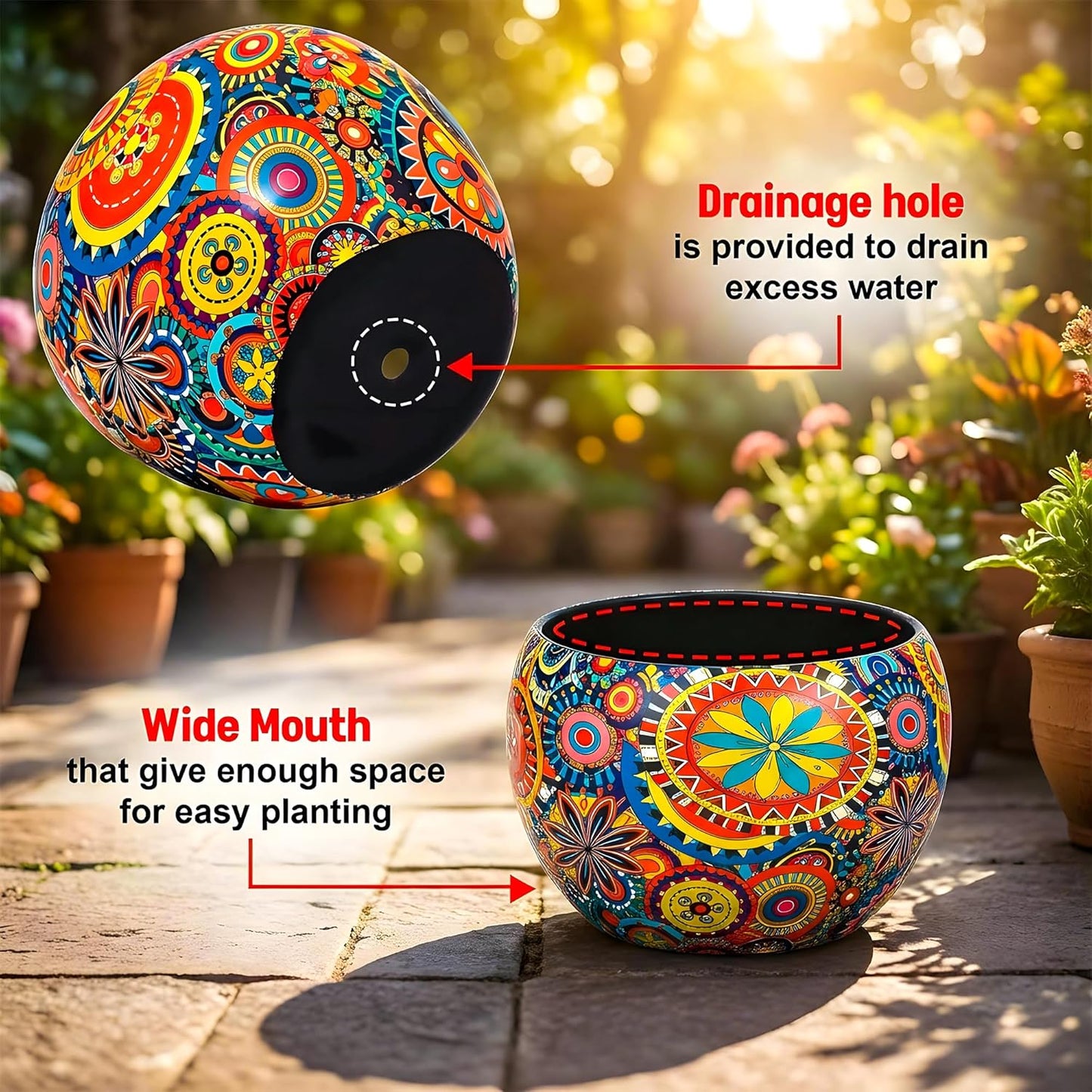 Rare Bird  6x6 Inch Metal Flower Vase Planter Pot with Iron Stand | Indoor Plant Pot for Home Decor | Mandala Fusion Spectrum Style Succulent Planter | Garden & Living Room Decoration.