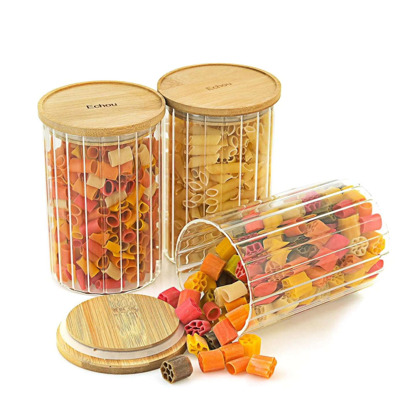 RARE BIRD Wooden Jar Set with Lids – Set of 3 (900 ml Each)