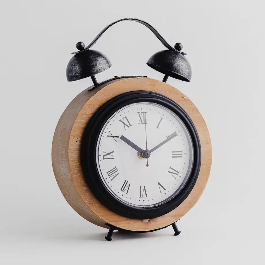 RARE BIRD Wooden Table Clock with Small Bells