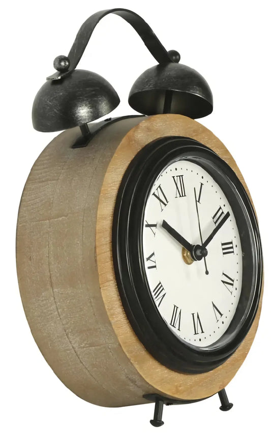 RARE BIRD Wooden Table Clock with Small Bells