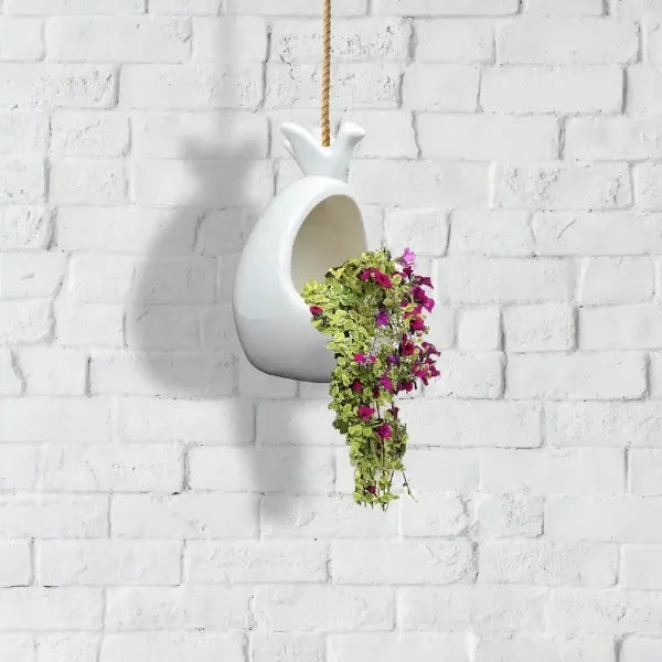 RARE bird BIRD AND NEST HANGING PLANTER WITH JUTE ROPE  