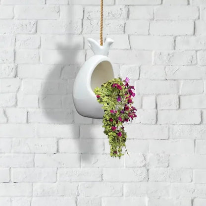 RARE bird BIRD AND NEST HANGING PLANTER WITH JUTE ROPE  