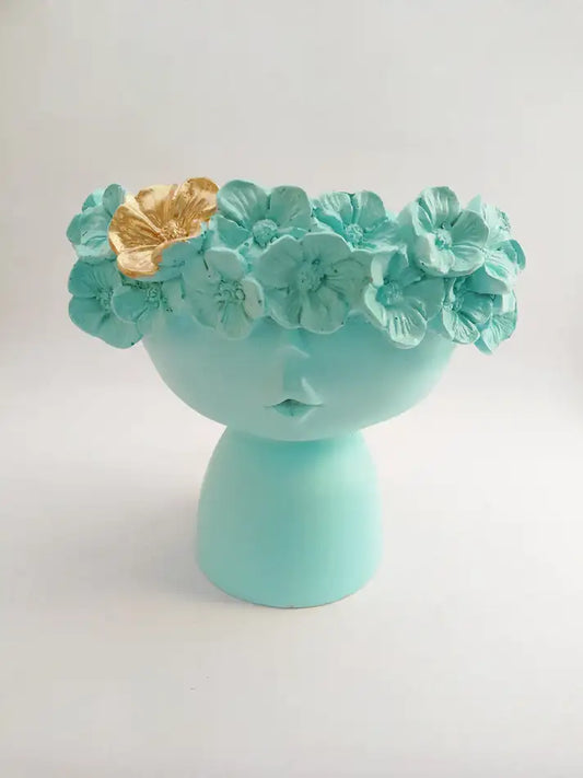 RARE bird Prety littile Golden and Blue Modern Head Vase