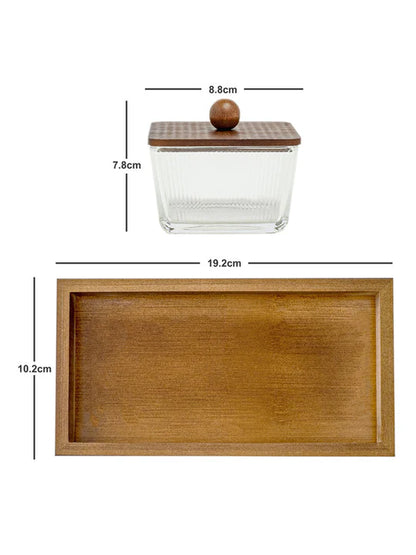 RARE BIRD Echou-Wooden Tray with Glass Bowls and Lid