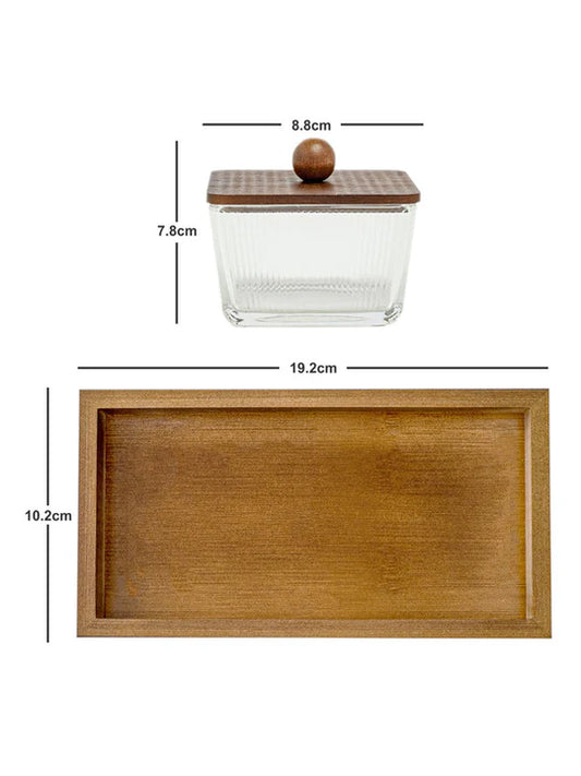 RARE BIRD Echou-Wooden Tray with Glass Bowls and Lid