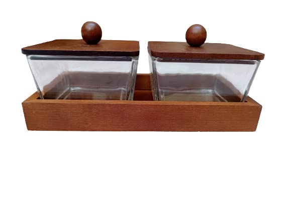 RARE BIRD Echou-Wooden Tray with Glass Bowls and Lid